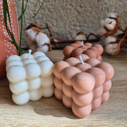 Bougie CUBA- Bougie Bubble Cube Blanc, Marron et Terracotta 